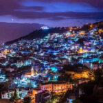 Chefchaouen blue city panoramic view at night