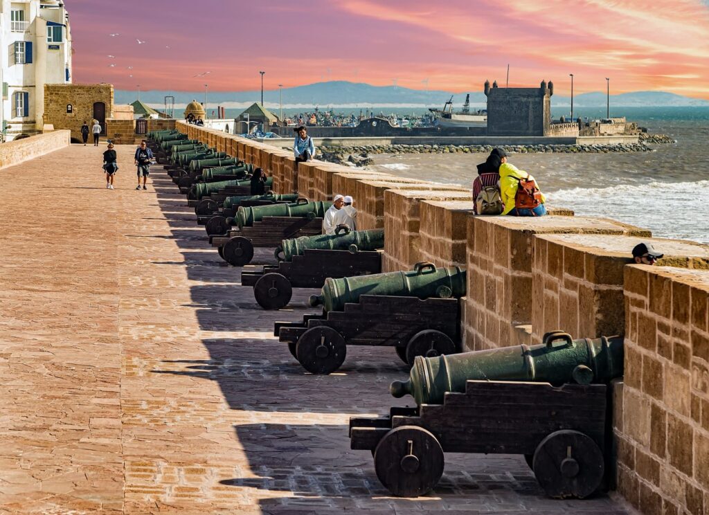 Essaouira Skala citadel with old Portuguese war canons aligned towards the coast