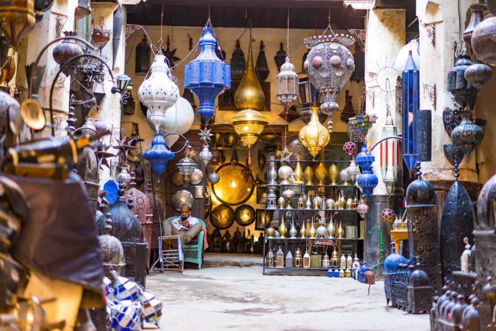 Moroccan lanterns shop in Marrakech Medina Souks