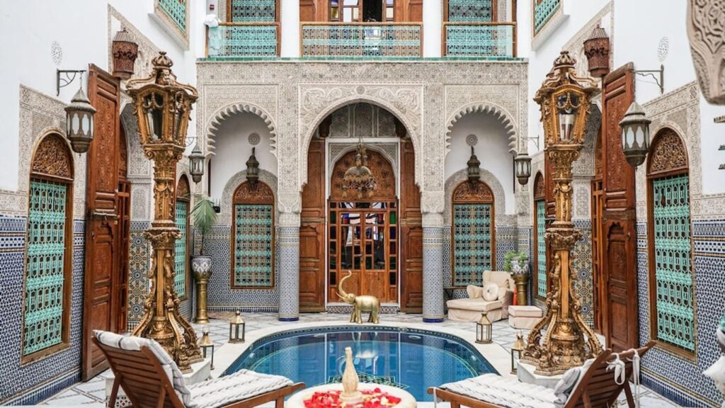 Moroccan Riad courtyard with a pool