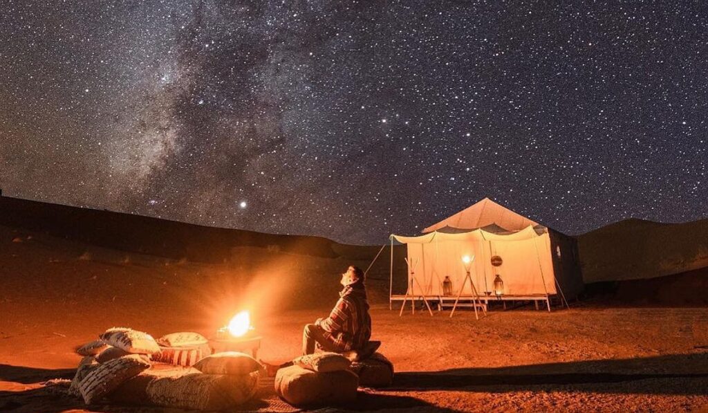 Stargazing in a Morocco Sahara desert camp