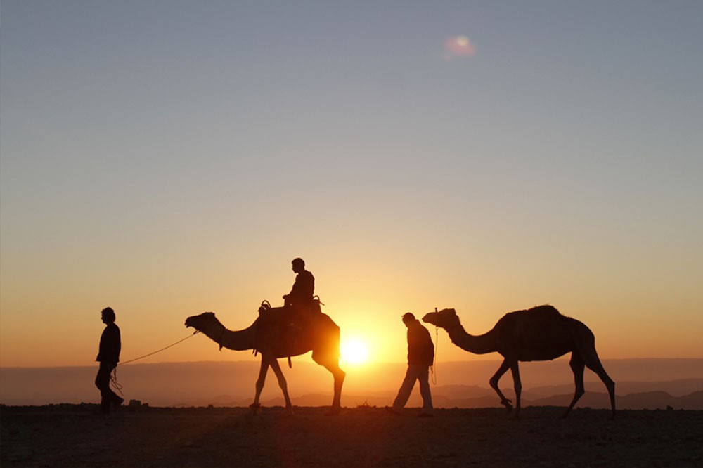 Sunset camel ride in Morocco Sahraa Desert