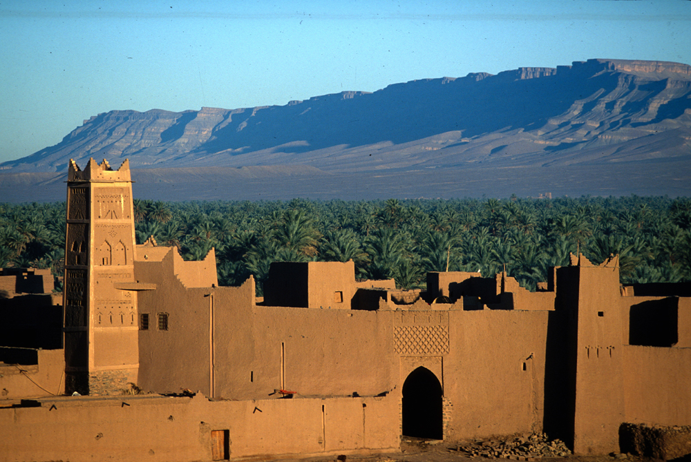 Ksar Tissergate Zagora with Draa Valley date palm oasis in the backdrop