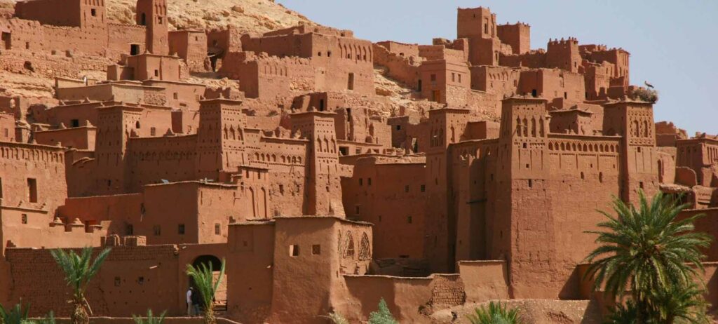 Close-up view of Kasbah Ait Ben Haddou's earthen towers.